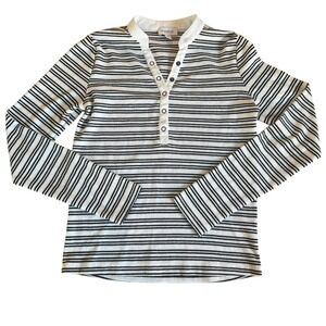 Evereve Striped Henley Long Sleeve Top Women's Black White Ribbed